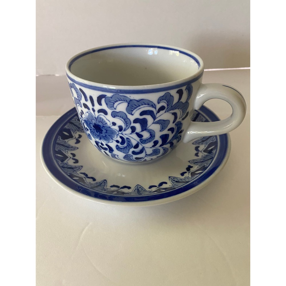 *Centrum Ceramics Soup Bowl And Saucer White With Blue Flowers/ China